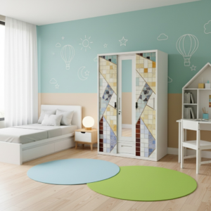 three door sliding wardrobe with open top design
