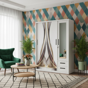 three door sliding door wardrobe with drawers